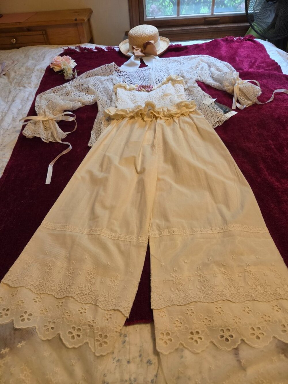 EXQUISITE APRICOT CROCHETED CARDIGAN..PETTIPANTS AND MATCHING SMOCKED CROP NWT